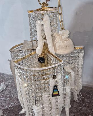 lampadario in ottone bagno oro e Swarovski 