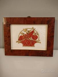quadro in radica con soggetto cesto di frutta in c