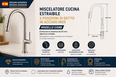 Rubinetto cucina estraibile inox 2 funzioni – mode