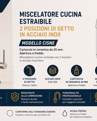 Rubinetto cucina estraibile inox 2 funzioni – mode