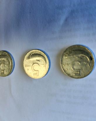 Set 3 monete 5 lire "Delfino"
