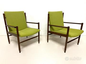 Coppia di poltrone vintage - ciliegio e cotone