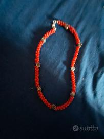 girocollo corallo rosso e argento 925