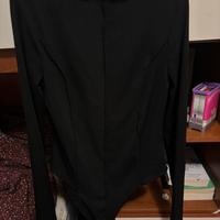 Body Nero a Costine con Cuciture a Vista