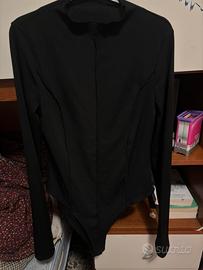 Body Nero a Costine con Cuciture a Vista