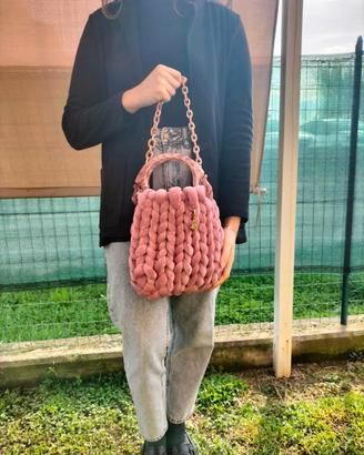 Borsa Velluto Rosa fatta a mano in maglia grossa