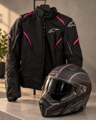 Completo moto Alpinestars donna+casco modulare xs