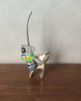 Gatto dorato porta anelli. Altezza 15 cm
