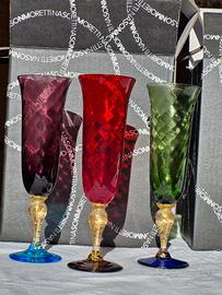 6 Flute vetro soffiato Nason Moretti Murano NUOVI