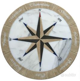 tavolo in marmo lucido intarsiato rosa dei venti