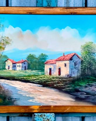 Quadro paesaggio di campagna dipinto a mano a olio