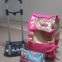 Zaino scuola Wwf bambina, con carrello e astuccio