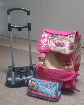 Zaino scuola Wwf bambina, con carrello e astuccio