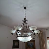 Lampadario a 6 luci vetro e ferro