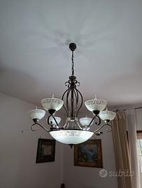 Lampadario a 6 luci vetro e ferro