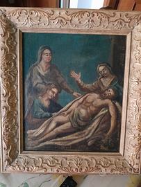 quadro '600' olio su tavola , deposizione.