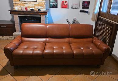 Divano letto 3 posti in vera pelle - color cuoio