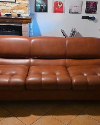 Divano letto 3 posti in vera pelle - color cuoio