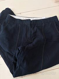 Pantaloni Zara in Lino e Viscosa Blu Scuro