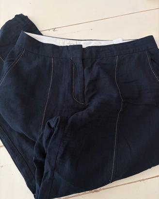 Pantaloni Zara in Lino e Viscosa Blu Scuro