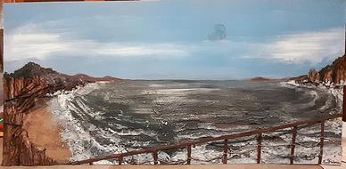 quadro in rilevo con inserti in corteccia e ferro