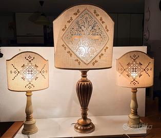 lampade in lino ricamato e intarsiato