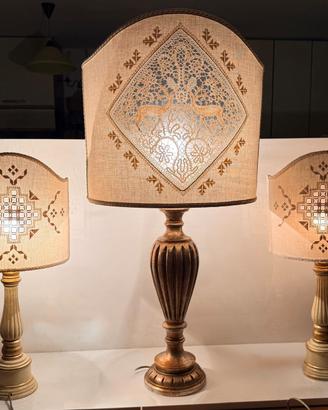 lampade in lino ricamato e intarsiato