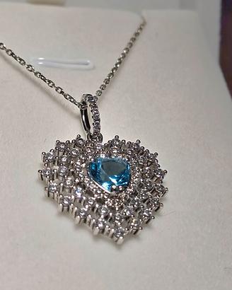 Collana cuore cristalli azzurri e bianchi