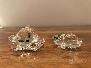Coppia gattini con occhi verdi in vetro cristallo