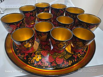 ULTIMO PREZZO Set tazze in legno Khokhloma