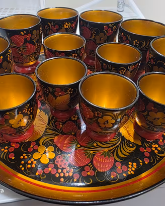 ULTIMO PREZZO Set tazze in legno Khokhloma