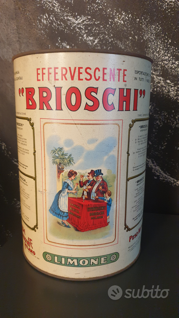 VECCHIA SCATOLA DI LATTA - EFFERVESCENTE BRIOSCHI, CLINDRO, AL LIMONE,  VINTAGE