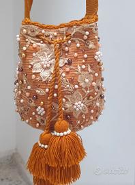 Borsa Mochila Wayuu Arancione  e Ricamata✨