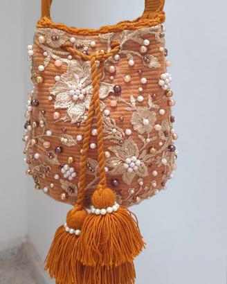 Borsa Mochila Wayuu Arancione  e Ricamata✨