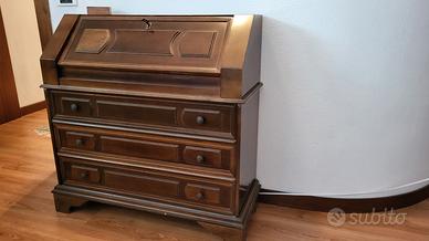 Secretaire in legno massello vintage, con ribalta