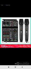 Mixer audio professionale con 2 microfoni wireless