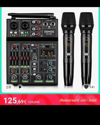 Mixer audio professionale con 2 microfoni wireless