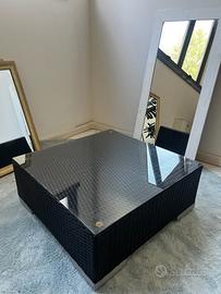 Tavoli giardino in polyrattan ripiano vetro nero