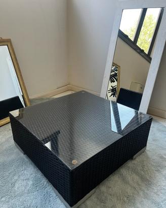 Tavoli giardino in polyrattan ripiano vetro nero