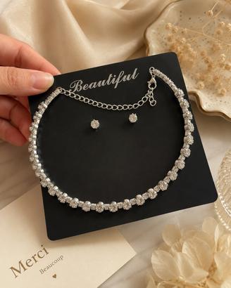 Choker tennis con strass argento +orecchini abbina