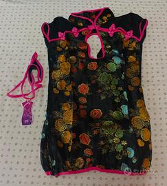 Abito corto still Qipao Nero con Fiori dorati