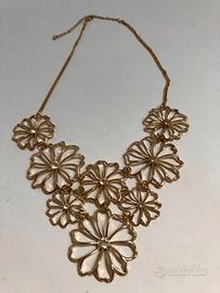 Collana Pettorale Dorata a Fiori Strass Luminosi