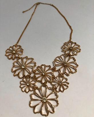 Collana Pettorale Dorata a Fiori Strass Luminosi
