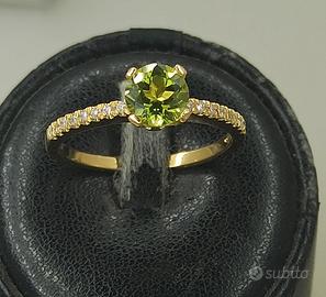 Anello Solitario Oro, Diamanti e Peridot verde