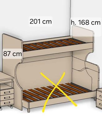 Letto con materasso, spondina e scaletta, mai usat