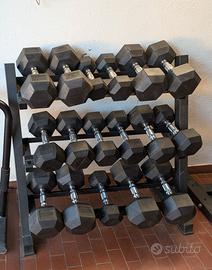 Set Manubri Esagonali Rubber Hex + Rastrelliera