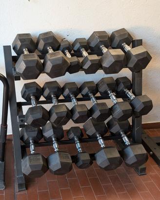Set Manubri Esagonali Rubber Hex + Rastrelliera