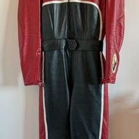 Tuta moto vintage Gaman in pelle rossa nera