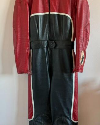 Tuta moto vintage Gaman in pelle rossa nera