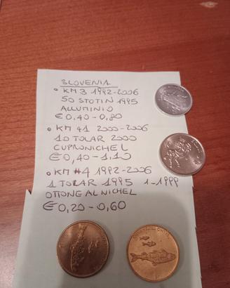 Lotto di monete della Slovenia.

- KM 3: 50 Stotin